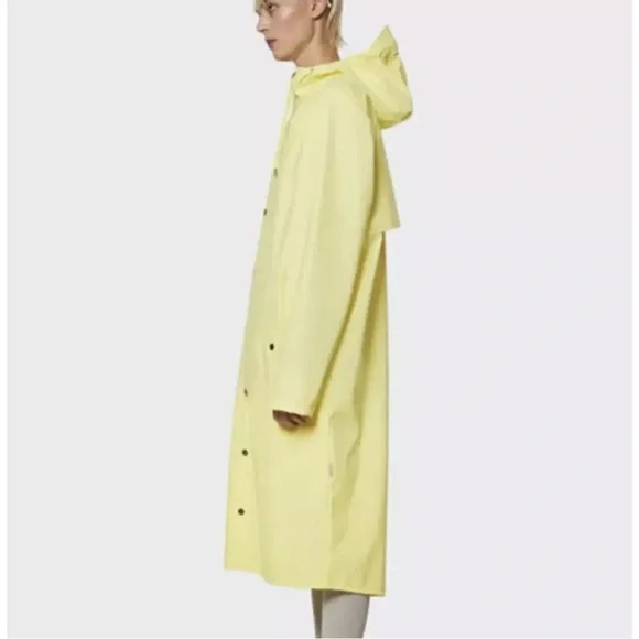 NWT RAINS Longer Jacket Raincoat XL Straw Yellow (Unisex) Waterproof MSRP $140 - Picture 3 of 6